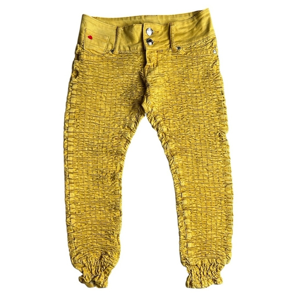 Love LA Jeans Shirred Unique Y2K Stretch Smocked Denim Yellow Juniors Size 5